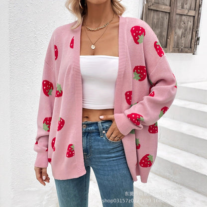 Damen Strickjacke Erdbeer-Muster Norvielle - Norvielle