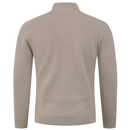 Herren Pullover Hochkragen Knopfdetails Wärme Beige