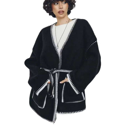 Damen Strickjacke Breite Ärmel Taillengürtel Norvielle