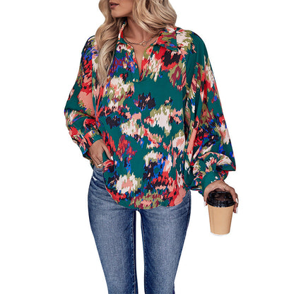 Damen Bluse Florales Muster Lässiger Schnitt Norvielle