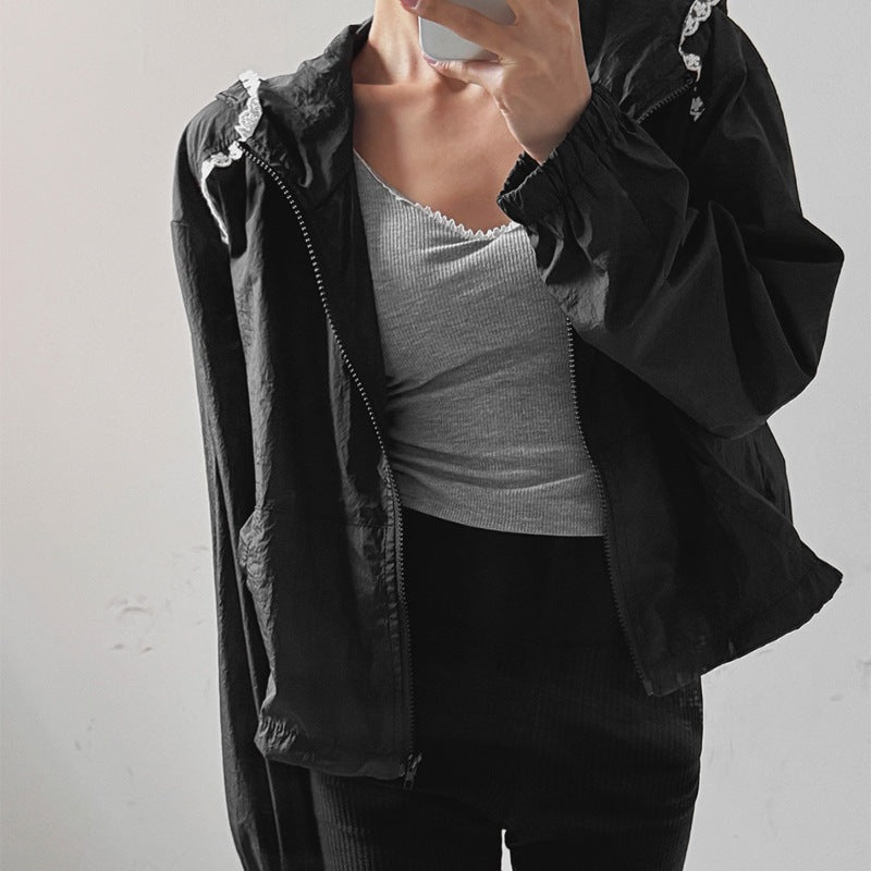 Damen Cropped Jacke Verstellbarer Kapuzenkragen Norvielle