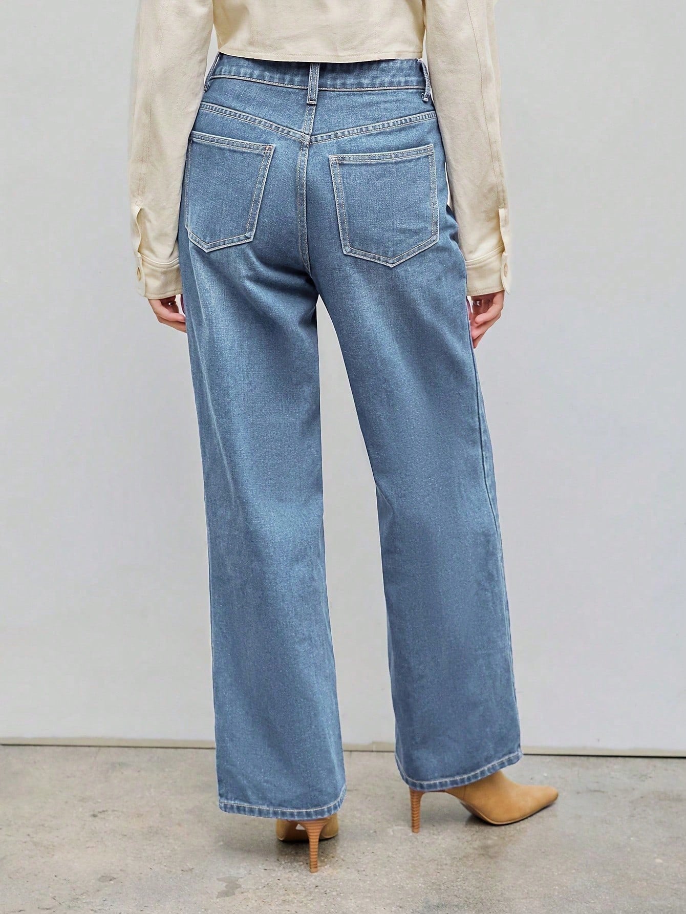 Damen Wide-Leg Jeans Gerader Schnitt Modern
