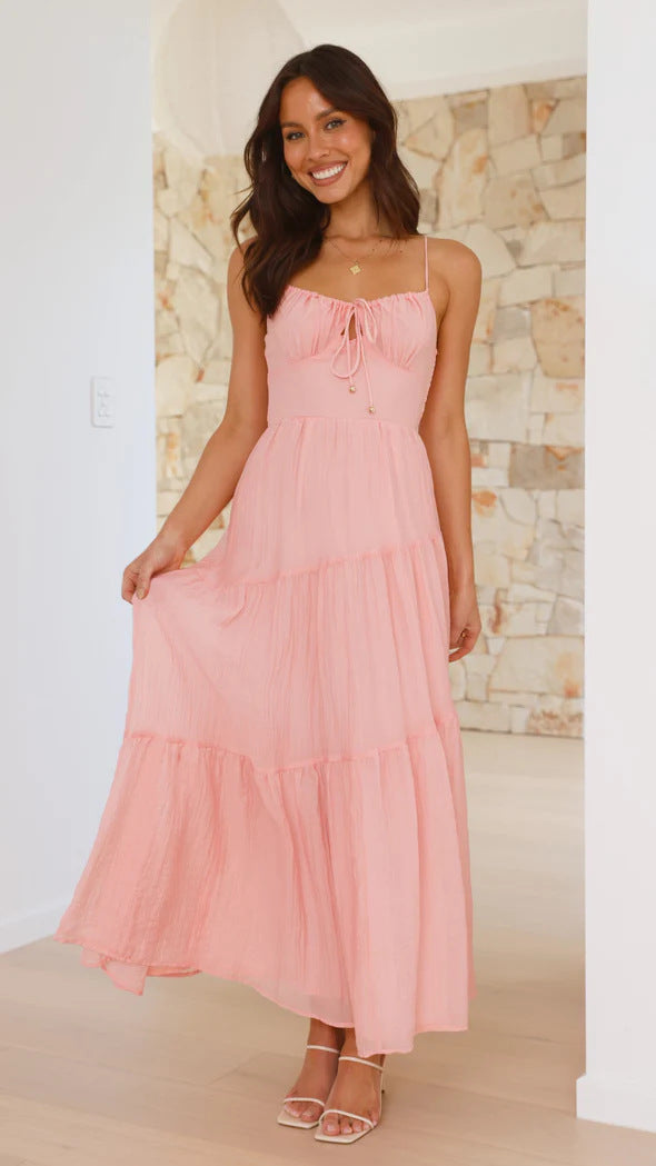 Damen Maxikleid Boho-Stil Voluminöser Rock Spaghettiträger Norvielle