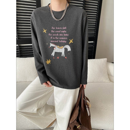 Damen Sweatshirt Einhorn-Print Rundhalsausschnitt Farbenfroh - Norvielle