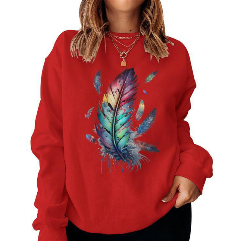 Damen Sweatshirt Bunt Federdesign Lässig Norvielle