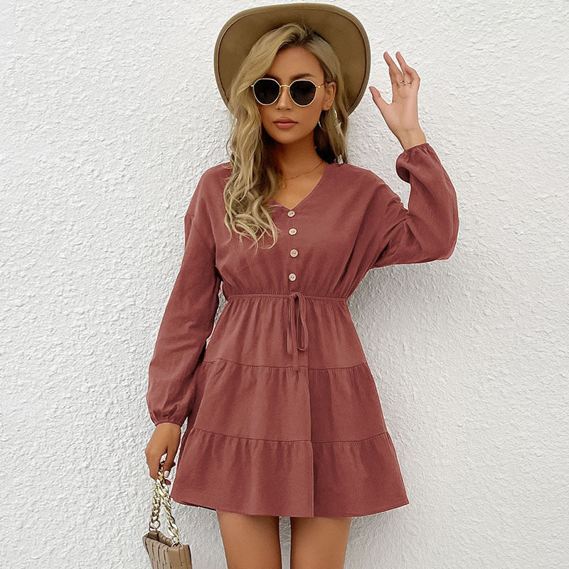 Damen Minikleid Schößchen Knopfdetails Norvielle