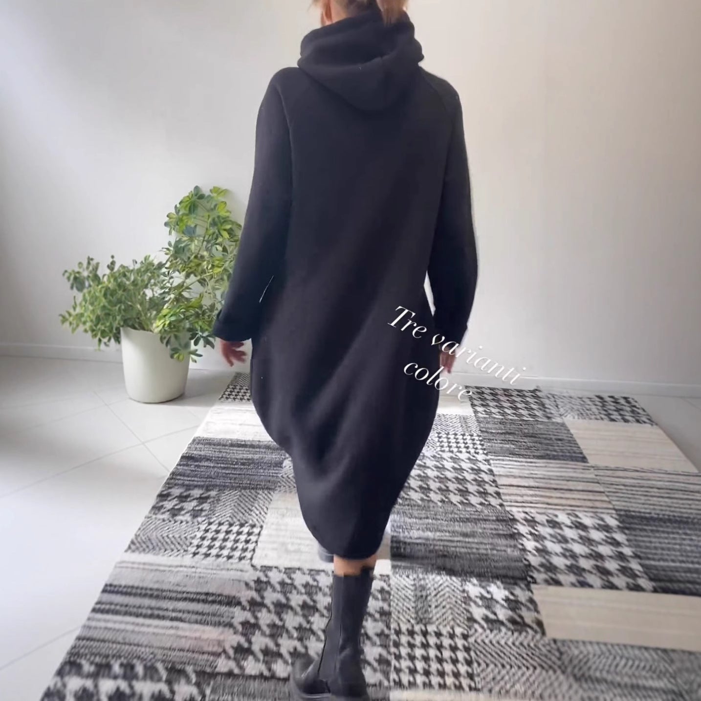 Damen Oversize Kapuzenkleid Glitzernd