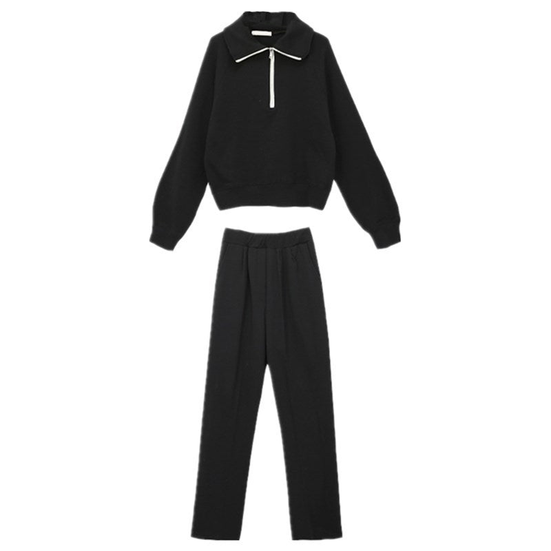 Damen Sport-Zweiteiler Set Lässiger Kragen Weite Hose