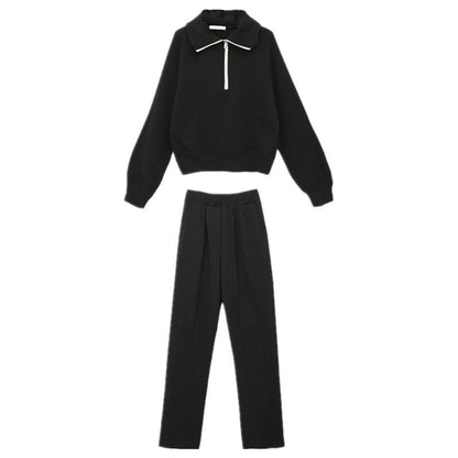 Damen Sport-Zweiteiler Set Lässiger Kragen Weite Hose