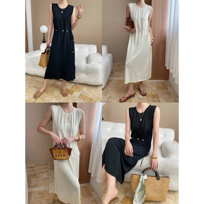 Damen Maxikleid Elegantes Design Mit Knöpfen