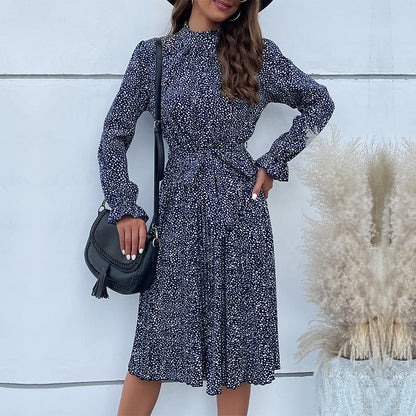 Damen Midi-Kleid Rüschensaum Taillengürtel Norvielle