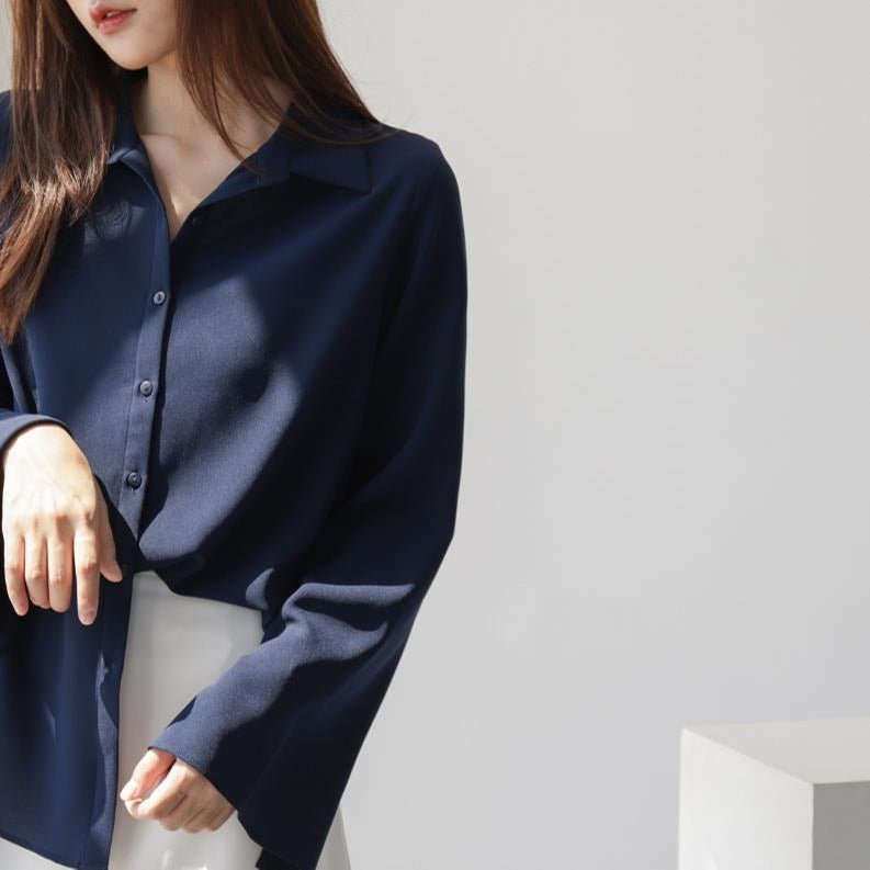 Damen Hemdbluse Trompetenärmel Seide Elegantes Design