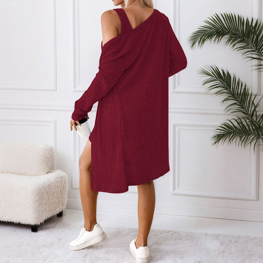 Damen Strickkleid mit Cardigan Offen Norvielle