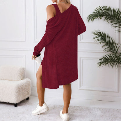 Damen Strickkleid mit Cardigan Offen Norvielle