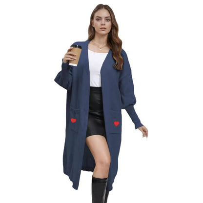 Damen Langarm Strickjacke Herzen Offene Taschen Norvielle