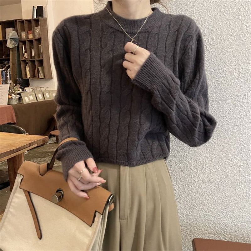 Damen Grobstrickpullover Strukturiertes Zopfmuster Lässiger Schnitt