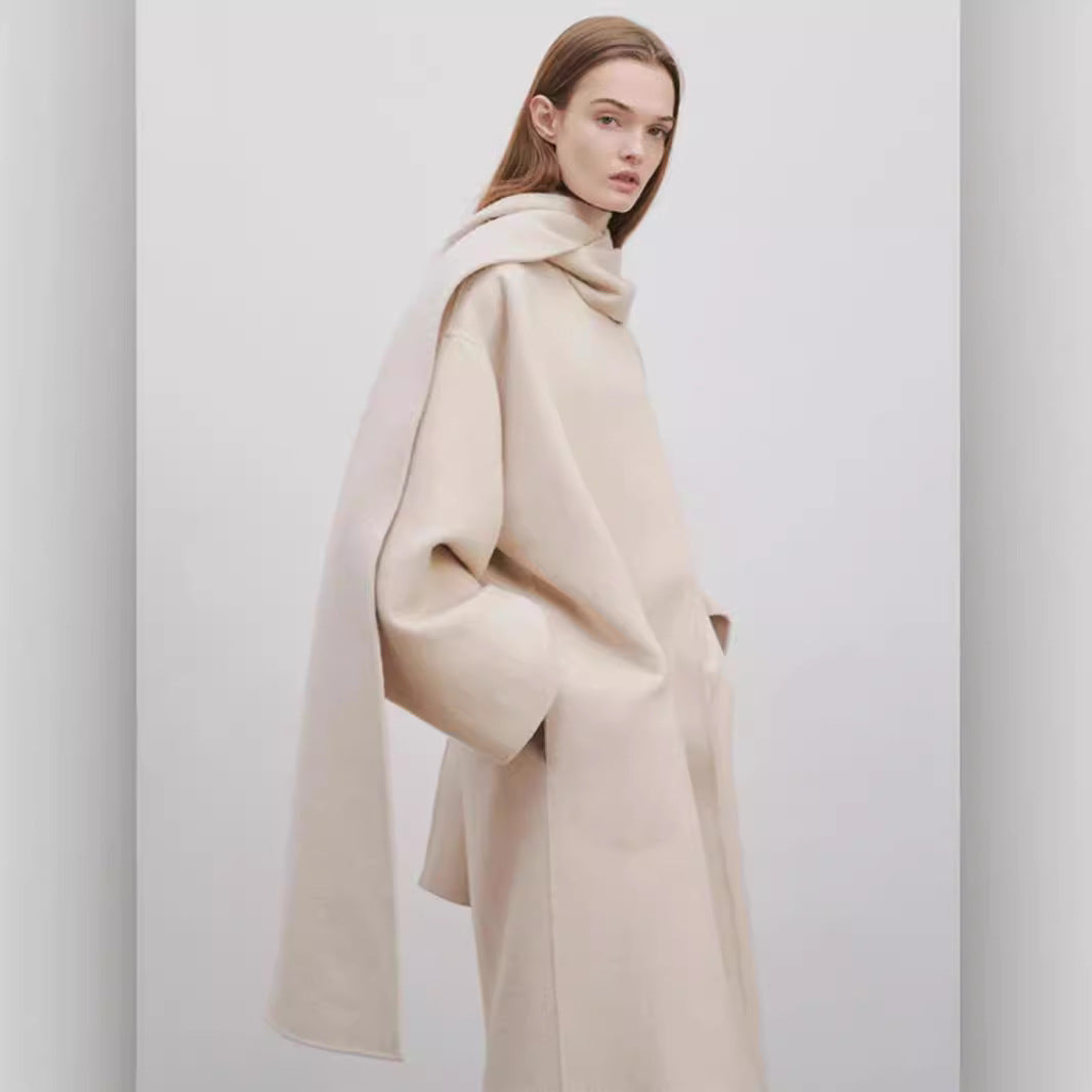 Damen Poncho aus Wolle mit Schal Elegantes Design Beige
