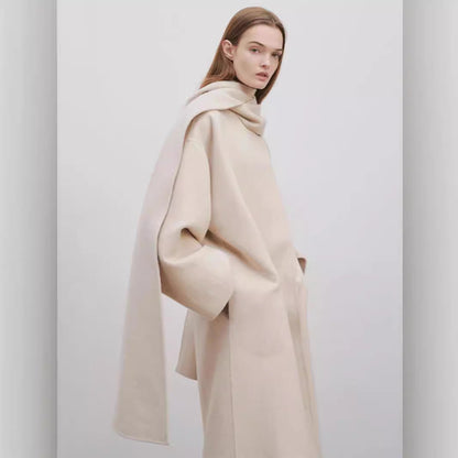 Damen Poncho aus Wolle mit Schal Elegantes Design Beige