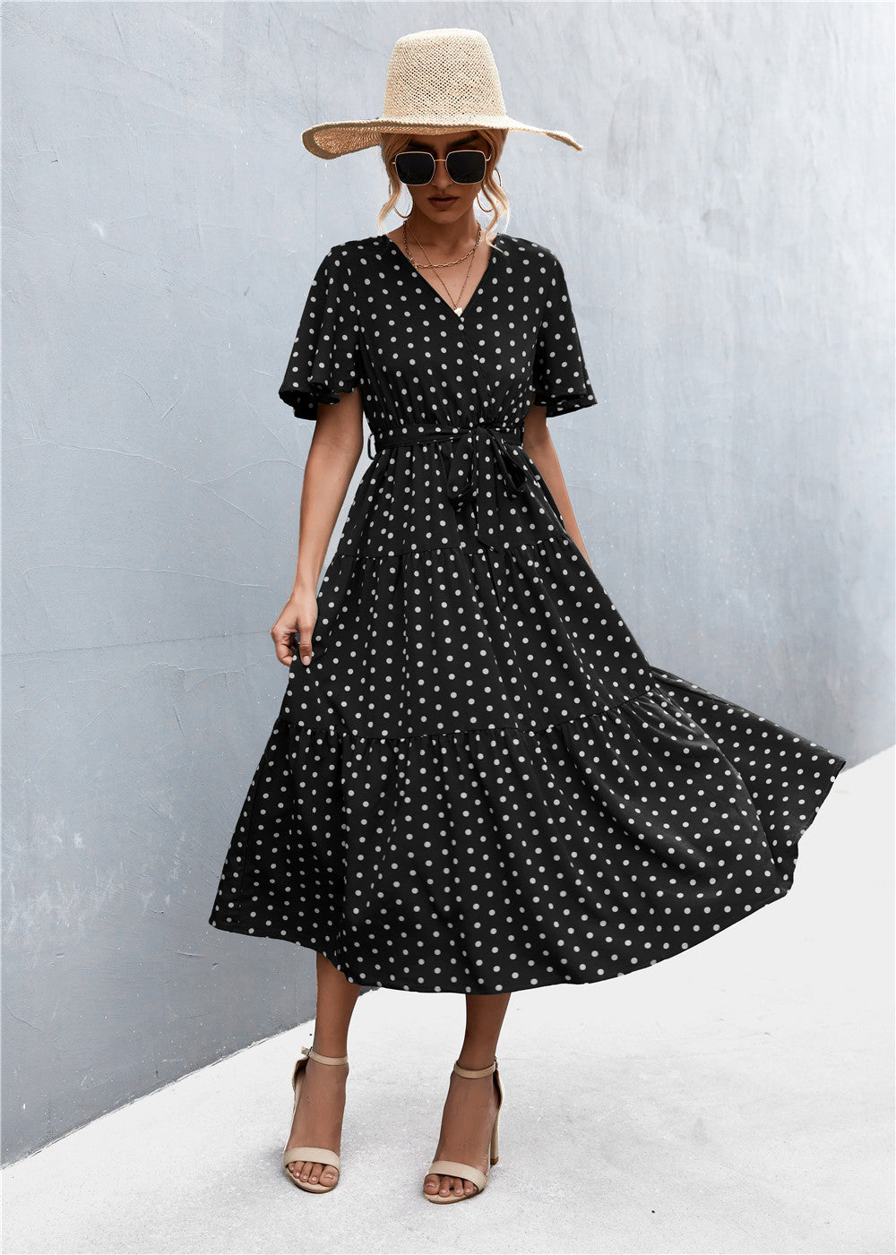 Damen Midikleid Florales Design Bindbares Taillenband Norvielle