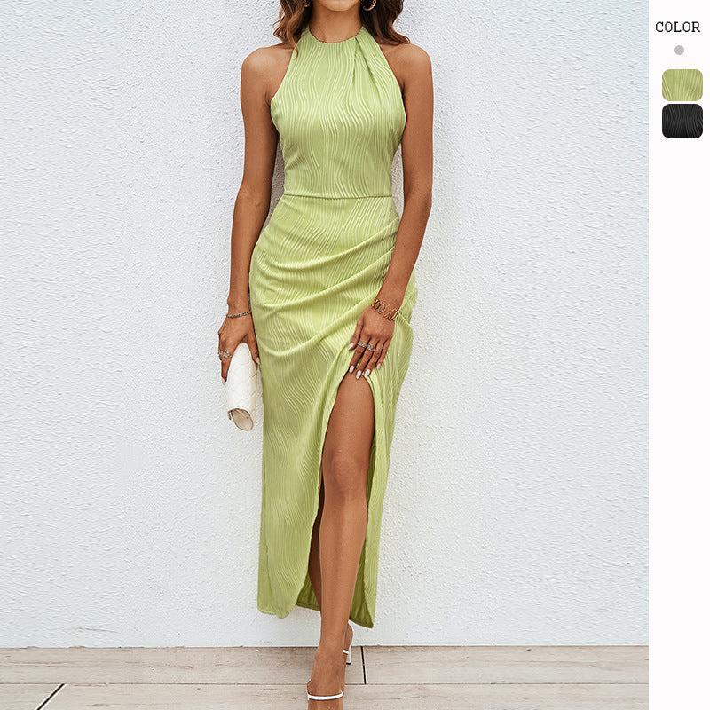 Damen Maxikleid Raffungsausschnitt Seitenschlitz Norvielle - Norvielle
