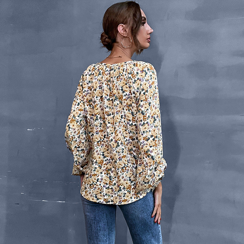 Damen Bluse Floralmuster Geraffte Ärmel Norvielle