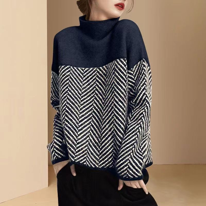 Damen Pullover Hochgeschlossener Kragen Wabenmuster Norvielle