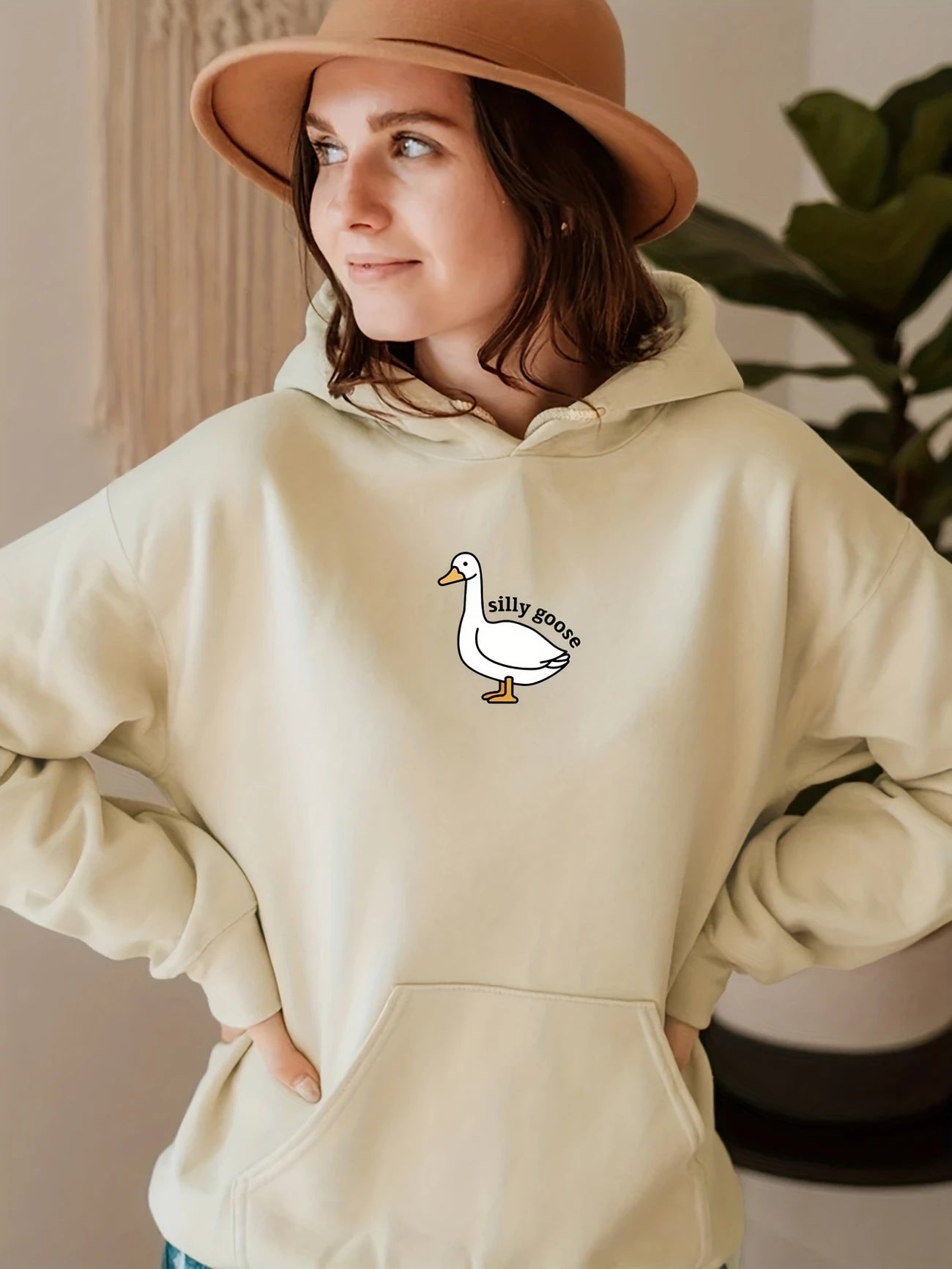 Damen Kapuzenpullover Gänsemotiv Weiches Fleece Innen Norvielle