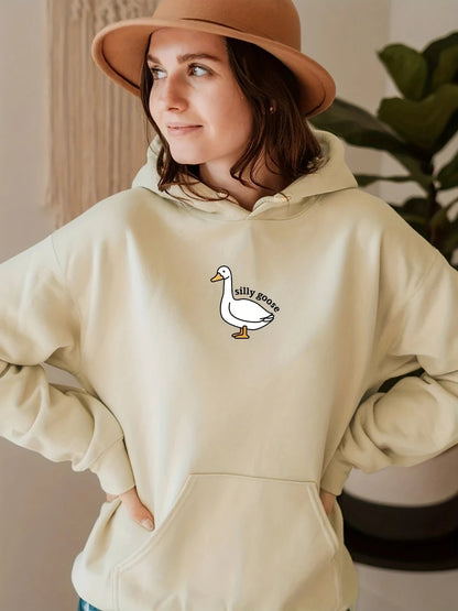 Damen Kapuzenpullover Gänsemotiv Weiches Fleece Innen Norvielle