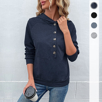 Damen Kapuzenpullover Lässig Knopfdetails Modern Schwarz Norvielle - Norvielle