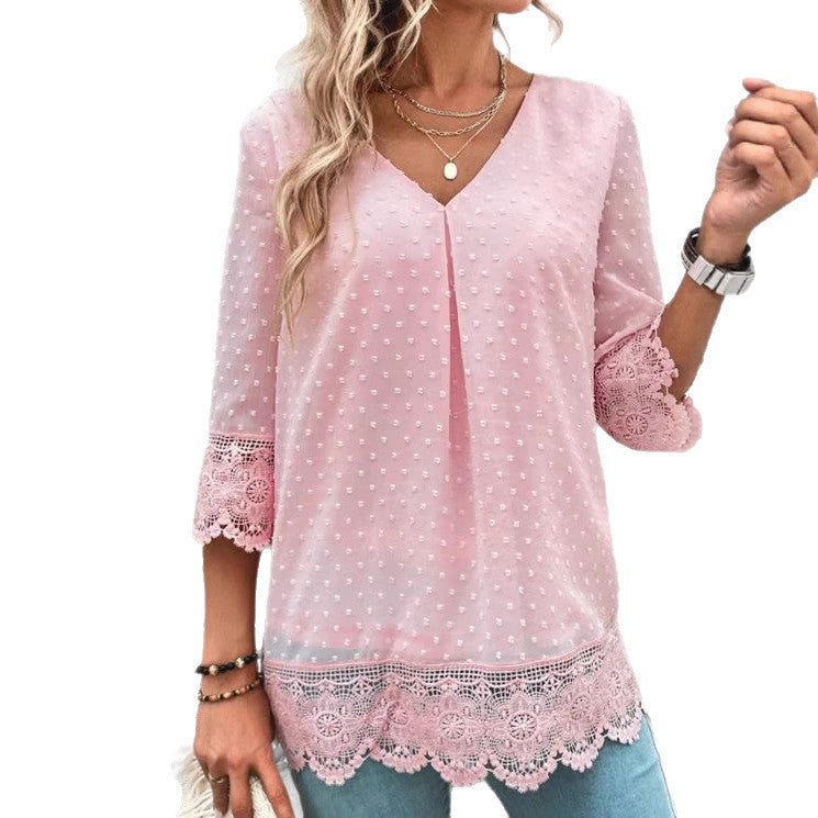 Damen Bluse Spitze Puffärmel Norvielle