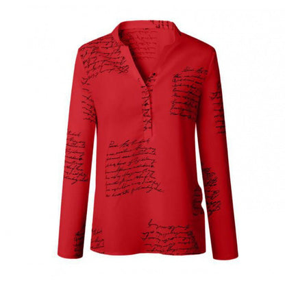 Damen Bluse Stehkragen Kunst-Schriftmuster Norvielle
