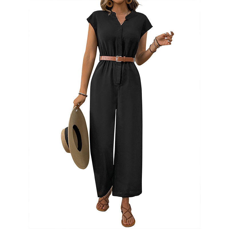 Damen Jumpsuit Elastischer Bund Taillengürtel Norvielle