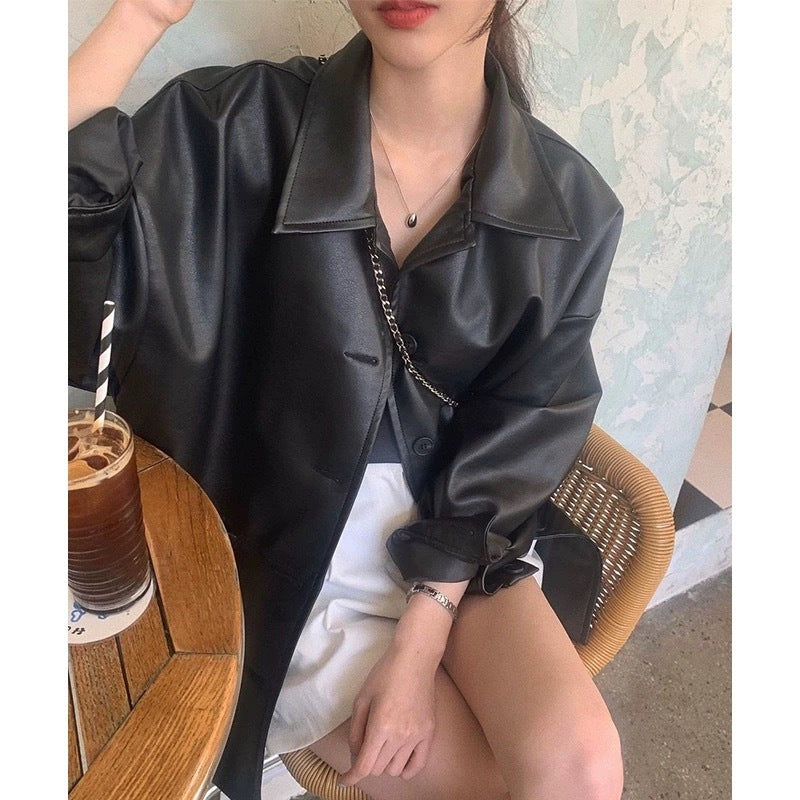 Damen Longjacke Kunstleder Lässig