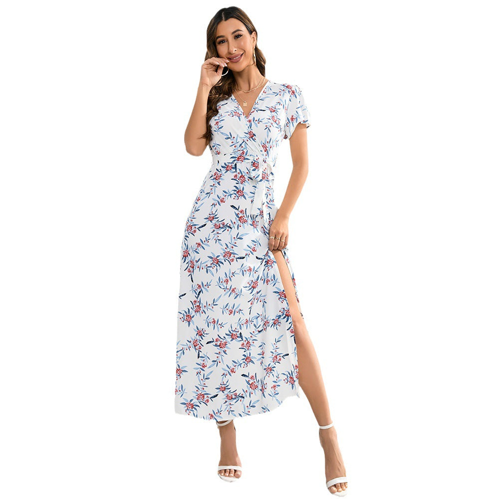 Damen Maxi-Kleid Floralmuster Taillengürtel Norvielle