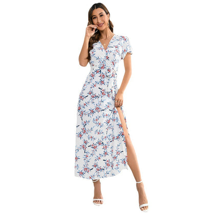 Damen Maxi-Kleid Floralmuster Taillengürtel Norvielle