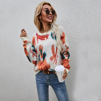 Damen Pullover Florales Strickmuster Norvielle