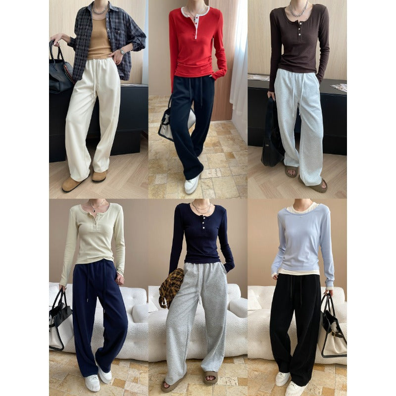 Damen Sweatpants Weites Bein Elastischer Bund