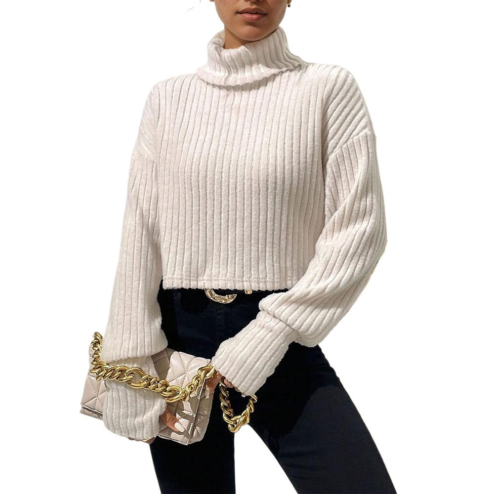 Damen Pullover Cropped mit Rippstruktur und hohem Kragen Norvielle