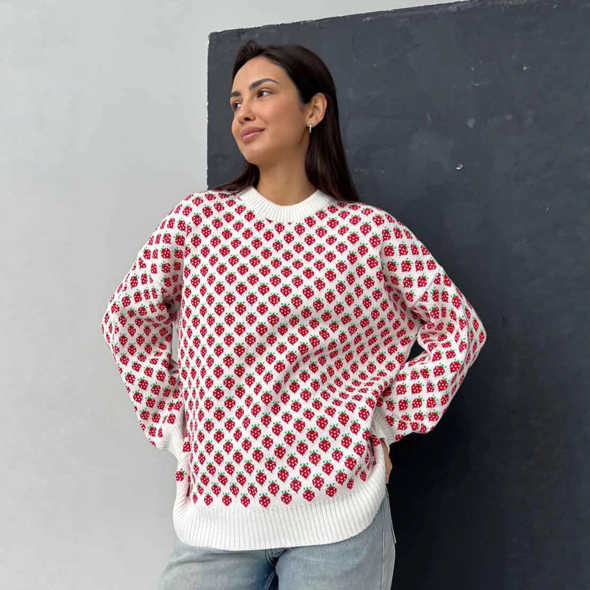 Damen Oversized Pullover Floralmuster Norvielle