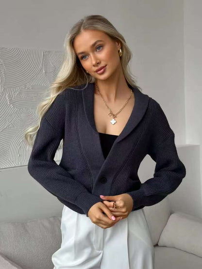 Damen Strickjacke Schalkragen Knopf Norvielle