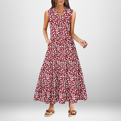 Damen Maxikleid Knöpfe Seitentaschen Norvielle - Norvielle