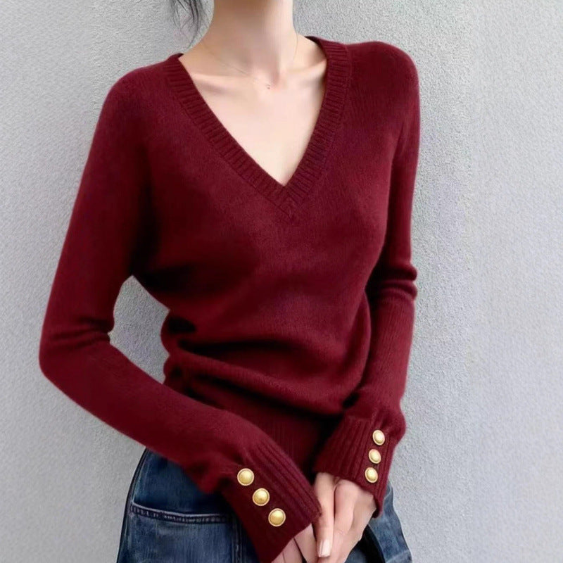 Damen Pullover V-Ausschnitt Fein Norvielle Elegantes Design - Norvielle