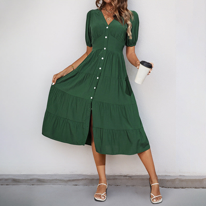 Damen Midikleid Knopfverschluss Voluminöser Rock Norvielle