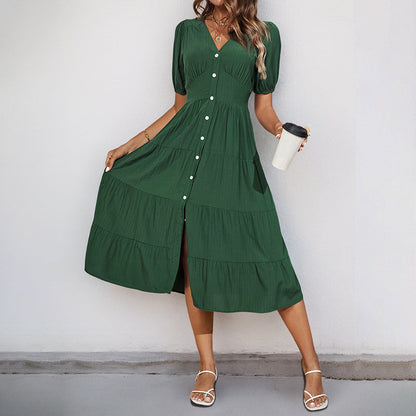 Damen Midikleid Knopfverschluss Voluminöser Rock Norvielle