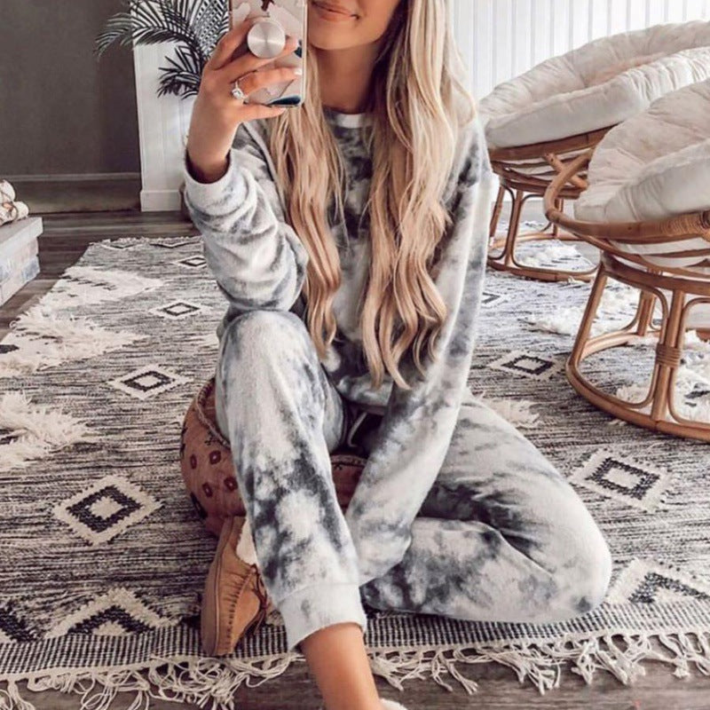 Damen Sweatshirt-Set Batikdesign Dehnbar Schwarz - Norvielle