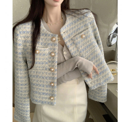 Damen Tweedjacke mit Perlenknöpfen Elegantes Design - Norvielle