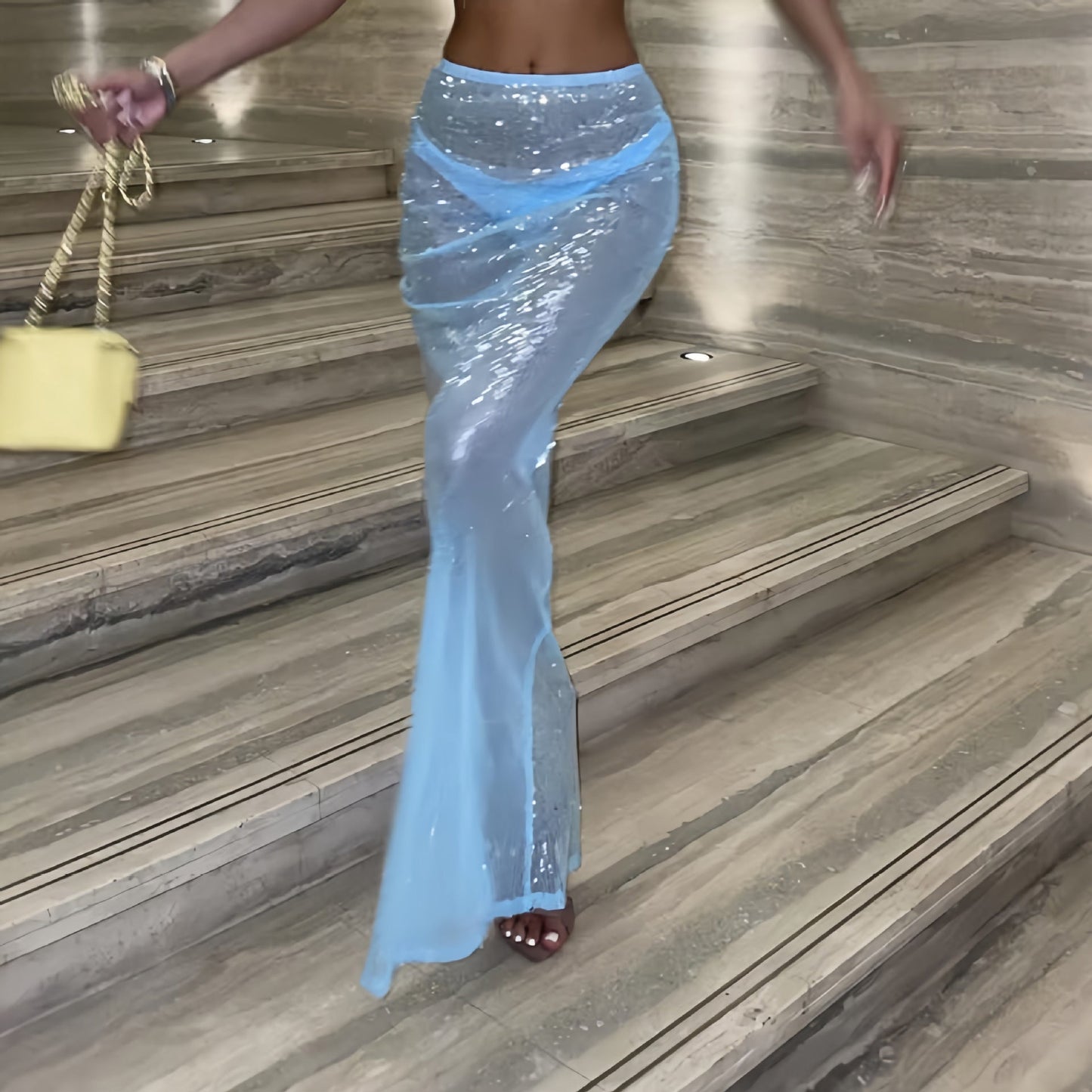 Damen Maxirock Glitzernd Transparent