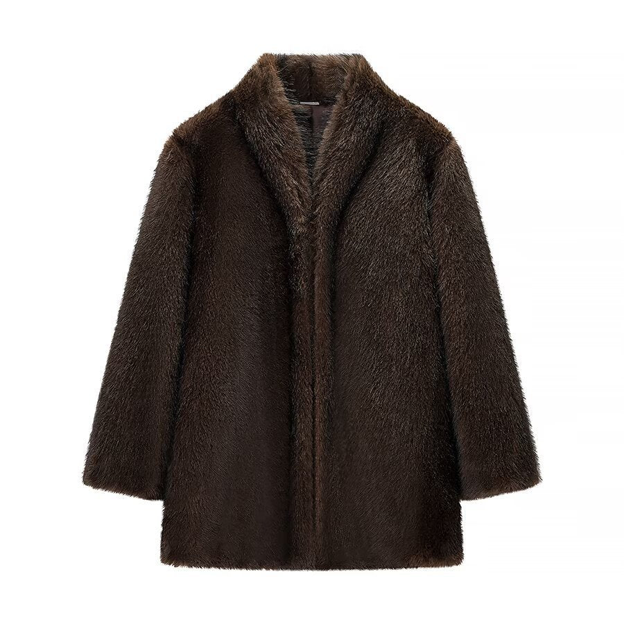 Damen Kunstfelljacke Weiches Innenfutter Eleganter Kragen