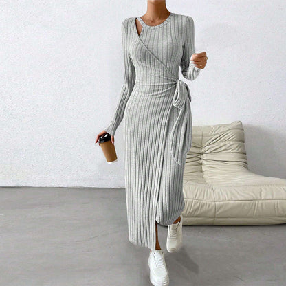 Damen Wickelkleid Rippstruktur Elegante Taillierung Norvielle