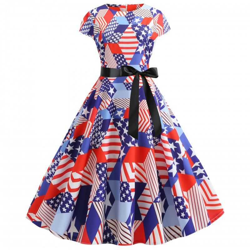 Damen Midikleid Flaggenmuster Elegante Taillenbindung Bunt - Norvielle